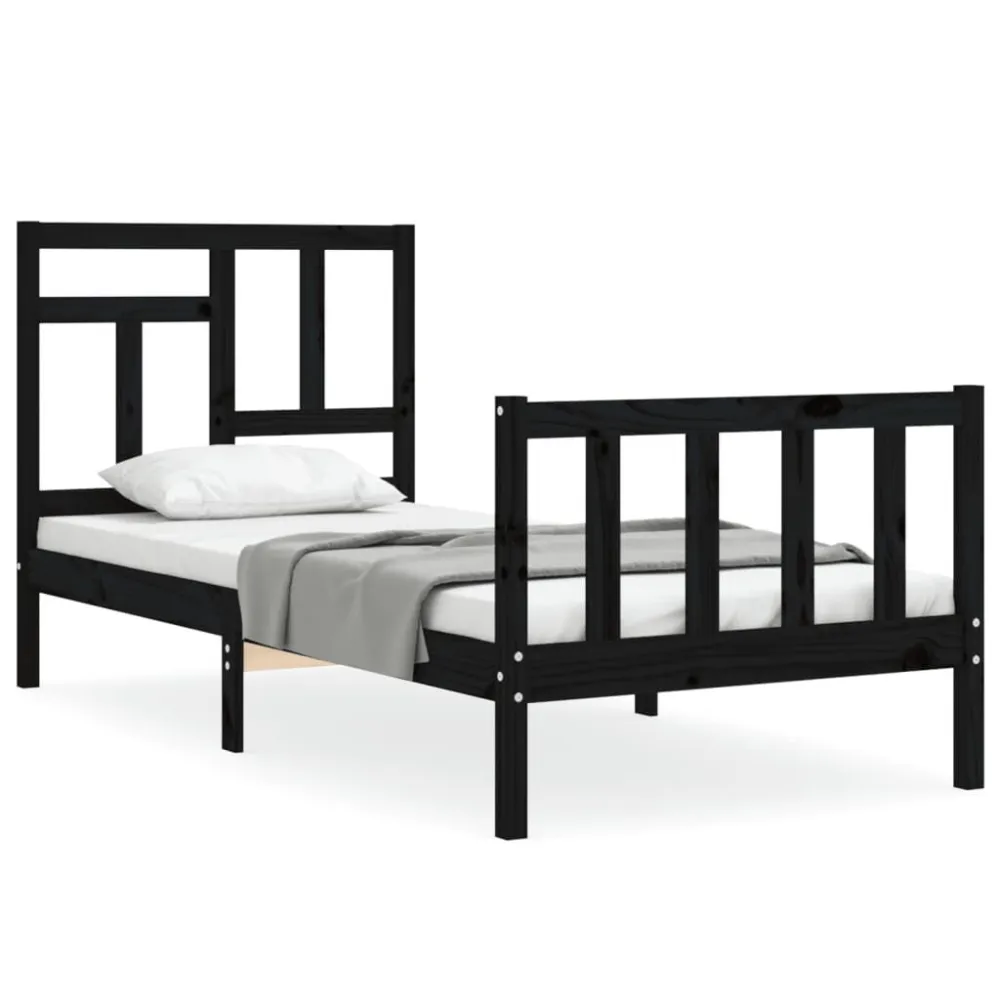 Bedframe met hoofdbord massief hout zwart