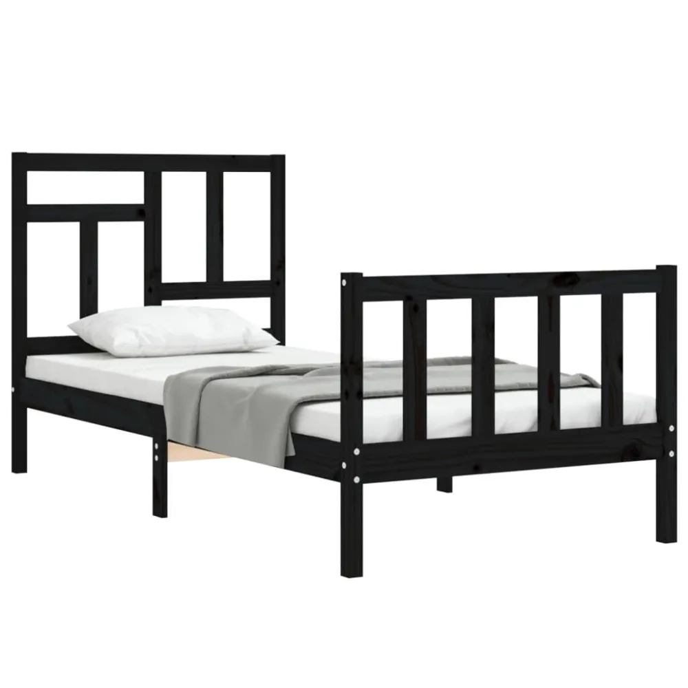 Bedframe met hoofdbord massief hout zwart