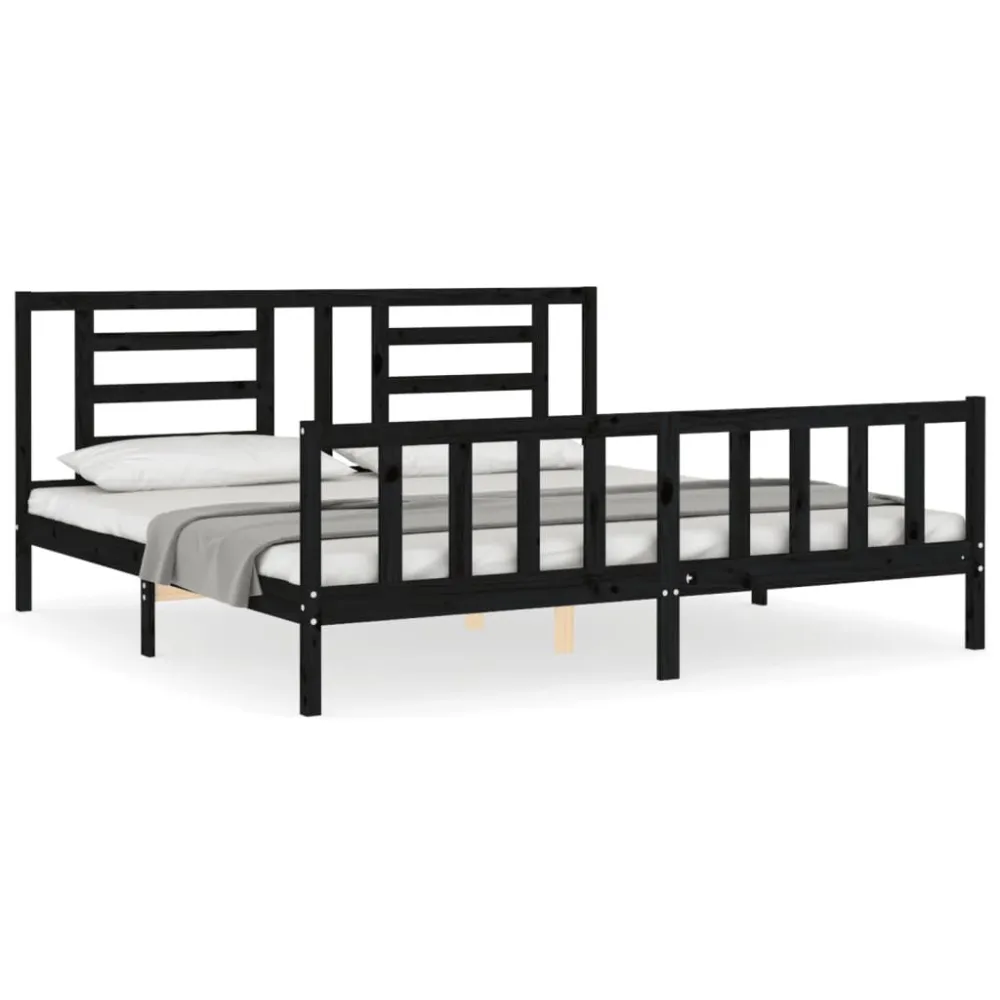Bedframe met hoofdbord massief hout zwart 200x200 cm