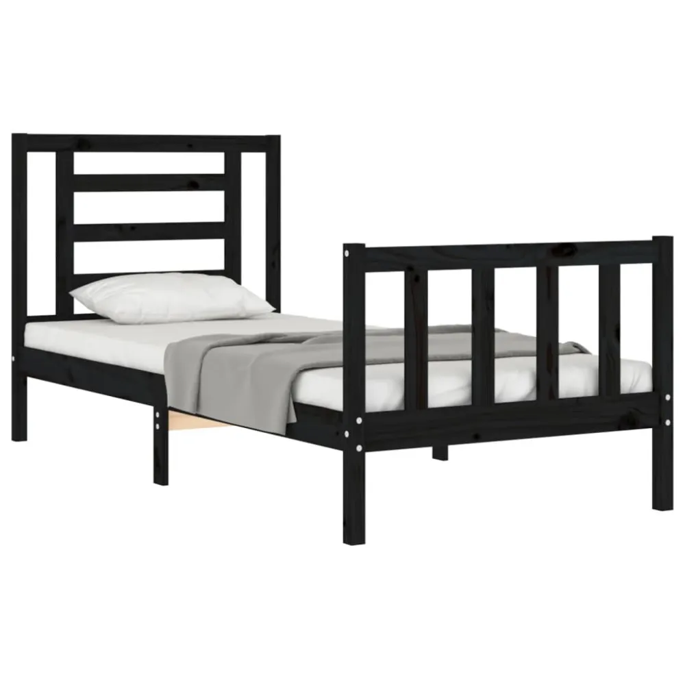 Bedframe met hoofdbord massief hout zwart