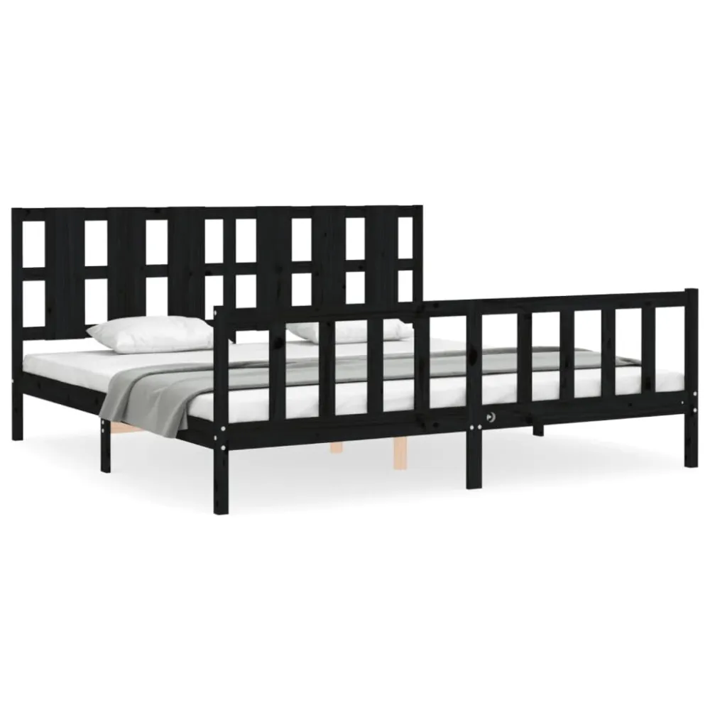 Bedframe met hoofdbord massief hout zwart 200x200 cm