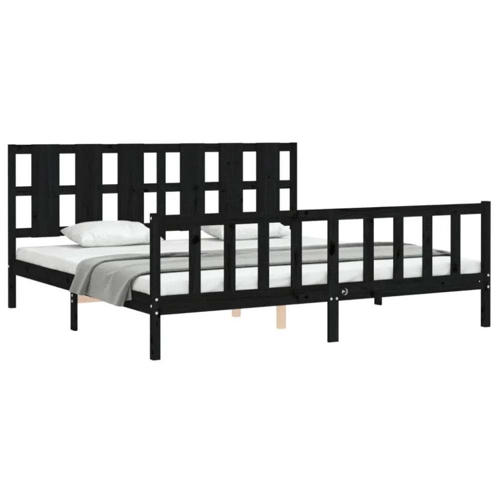 Bedframe met hoofdbord massief hout zwart 200x200 cm