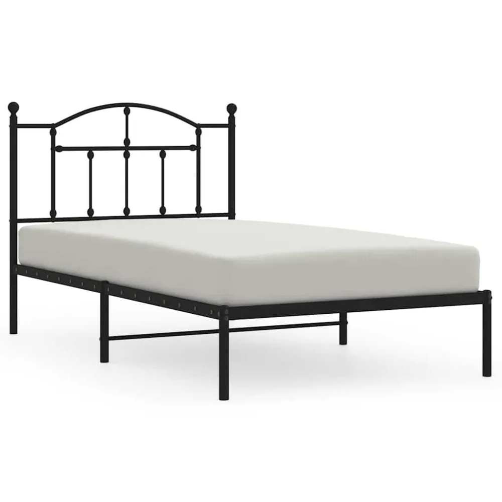Bedframe met hoofdbord metaal zwart 100x190 cm