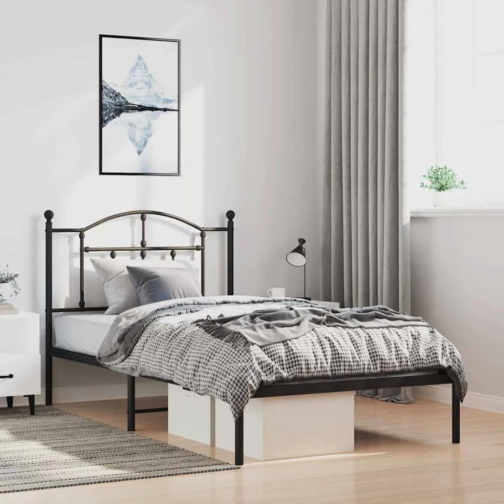 Bedframe met hoofdbord metaal zwart 100x190 cm