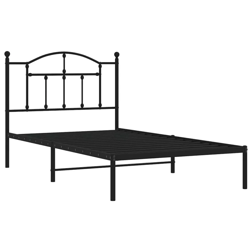 Bedframe met hoofdbord metaal zwart 100x190 cm
