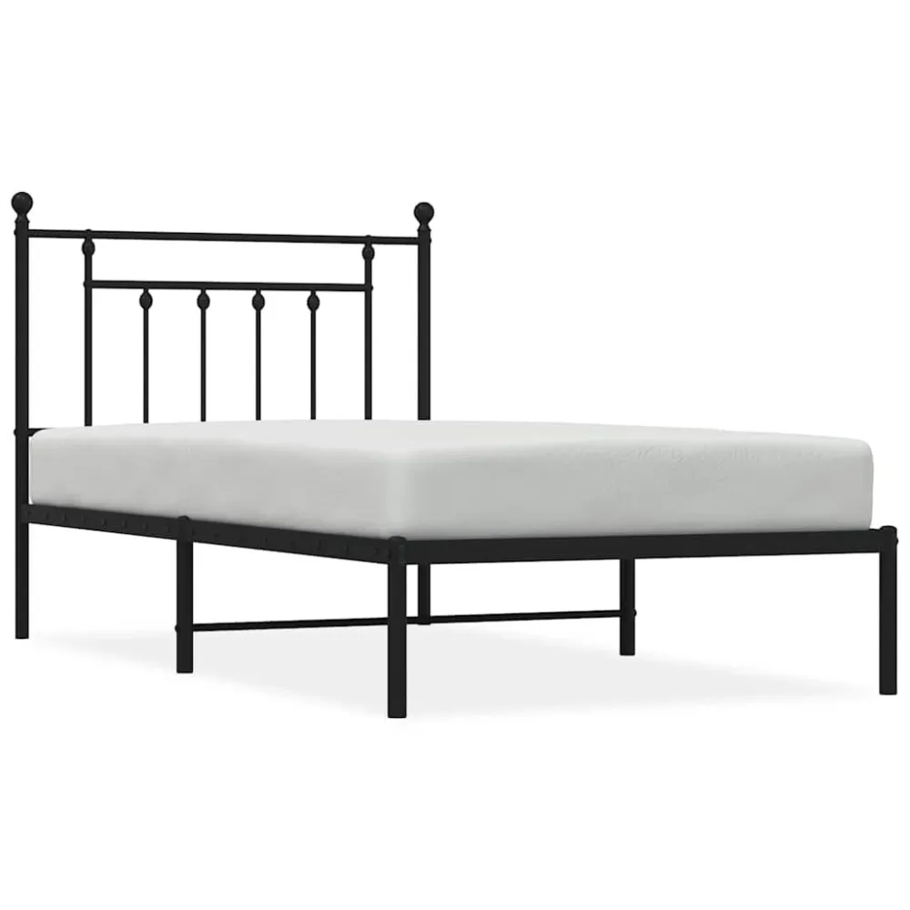 Bedframe met hoofdbord metaal zwart 100x190 cm