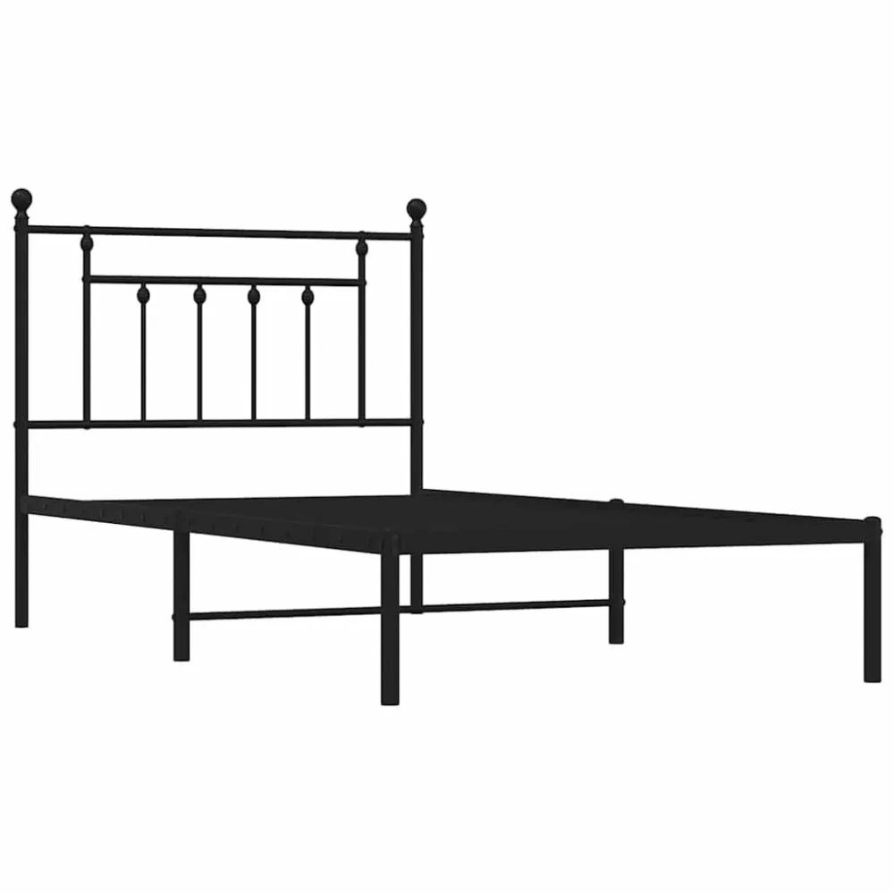 Bedframe met hoofdbord metaal zwart 100x190 cm