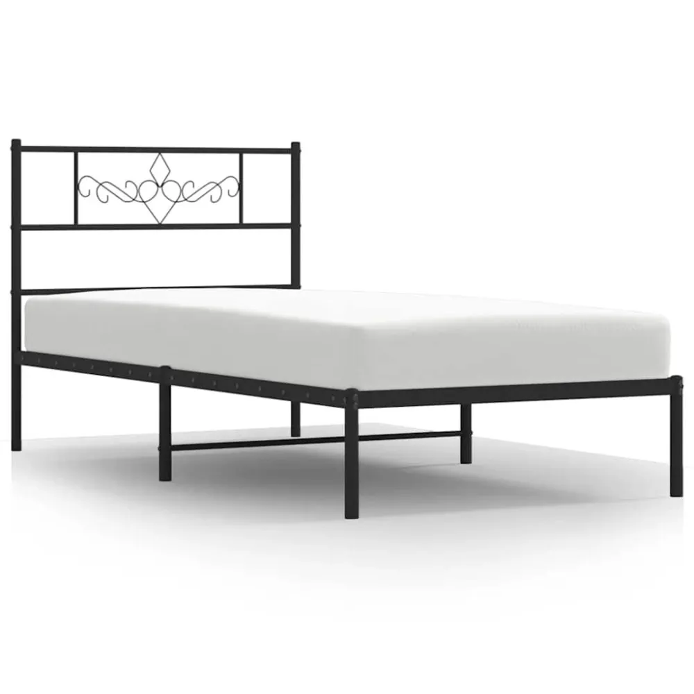 Bedframe met hoofdbord metaal zwart 100x190 cm