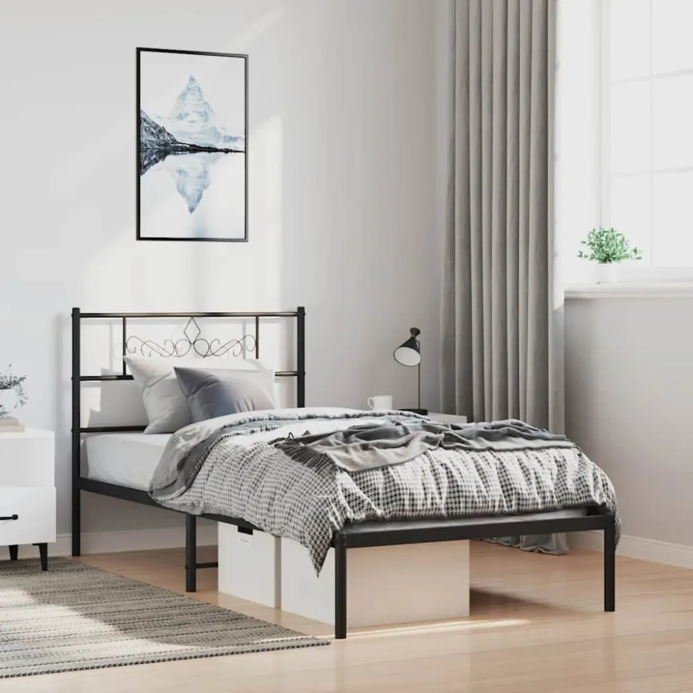Bedframe met hoofdbord metaal zwart 100x190 cm