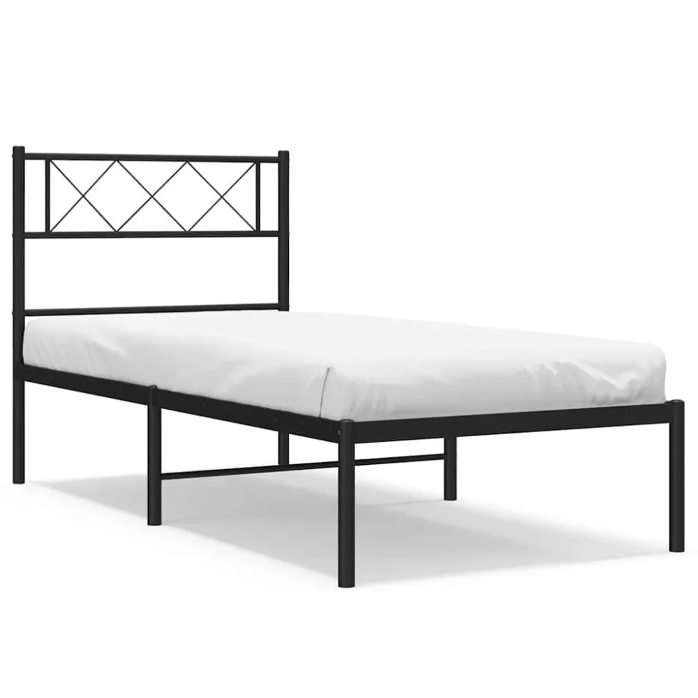 Bedframe met hoofdbord metaal zwart 100x190 cm