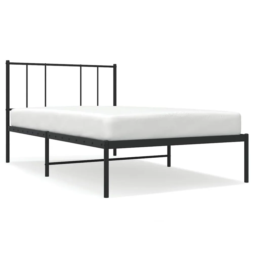 Bedframe met hoofdbord metaal zwart 100x190 cm