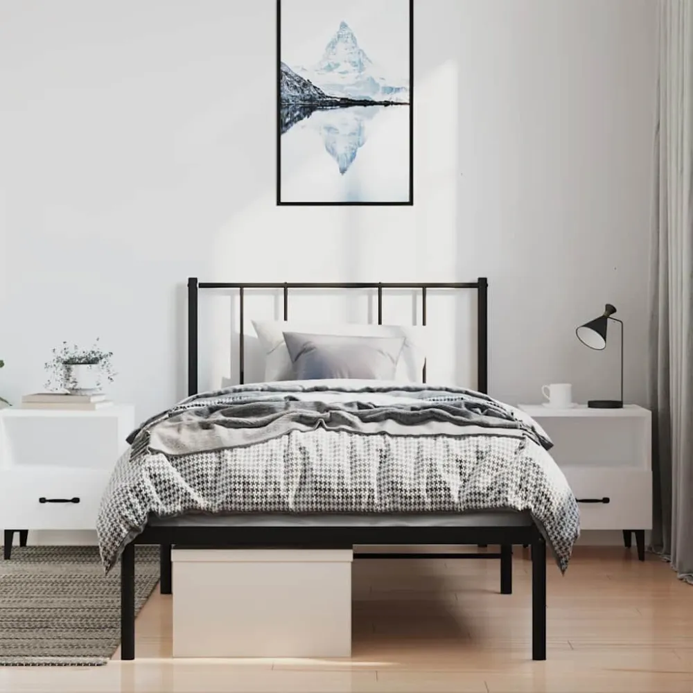 Bedframe met hoofdbord metaal zwart 100x190 cm