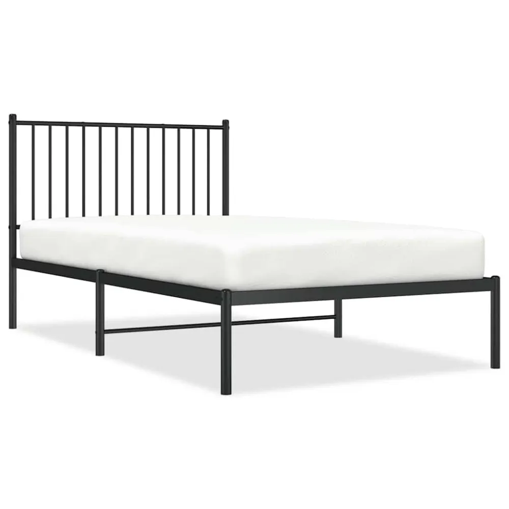 Bedframe met hoofdbord metaal zwart 100x190 cm