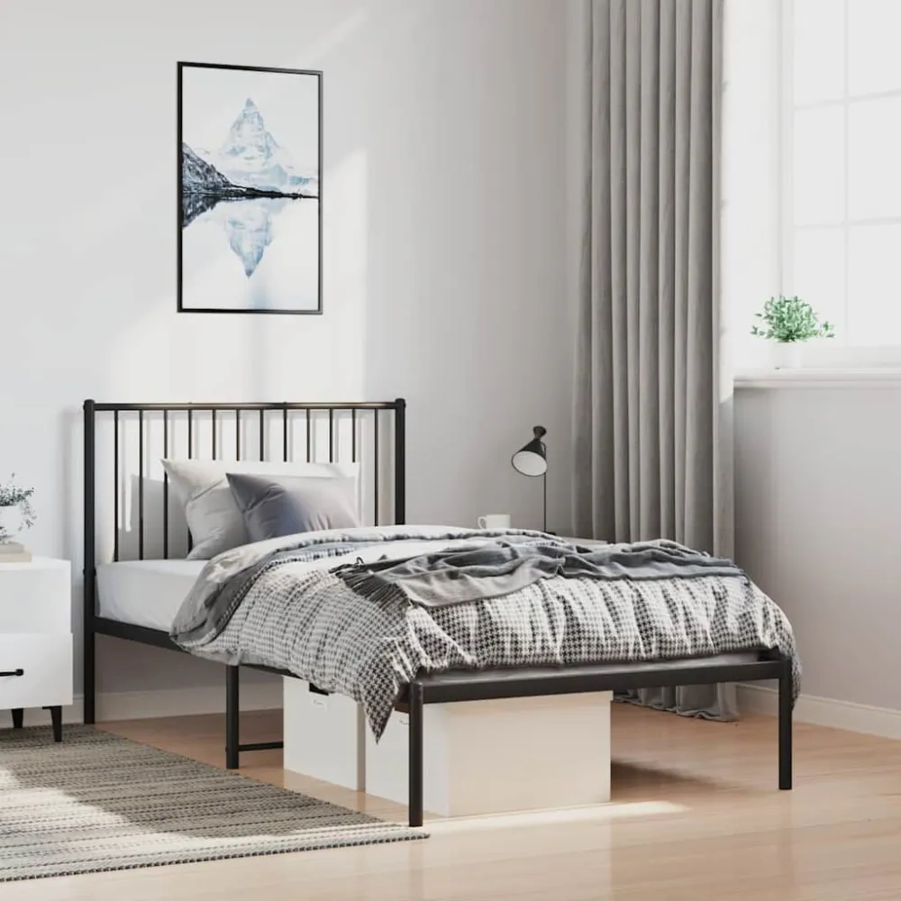 Bedframe met hoofdbord metaal zwart 100x190 cm