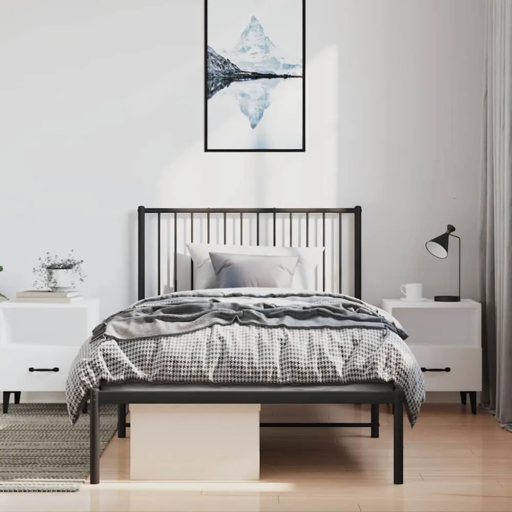 Bedframe met hoofdbord metaal zwart 100x190 cm