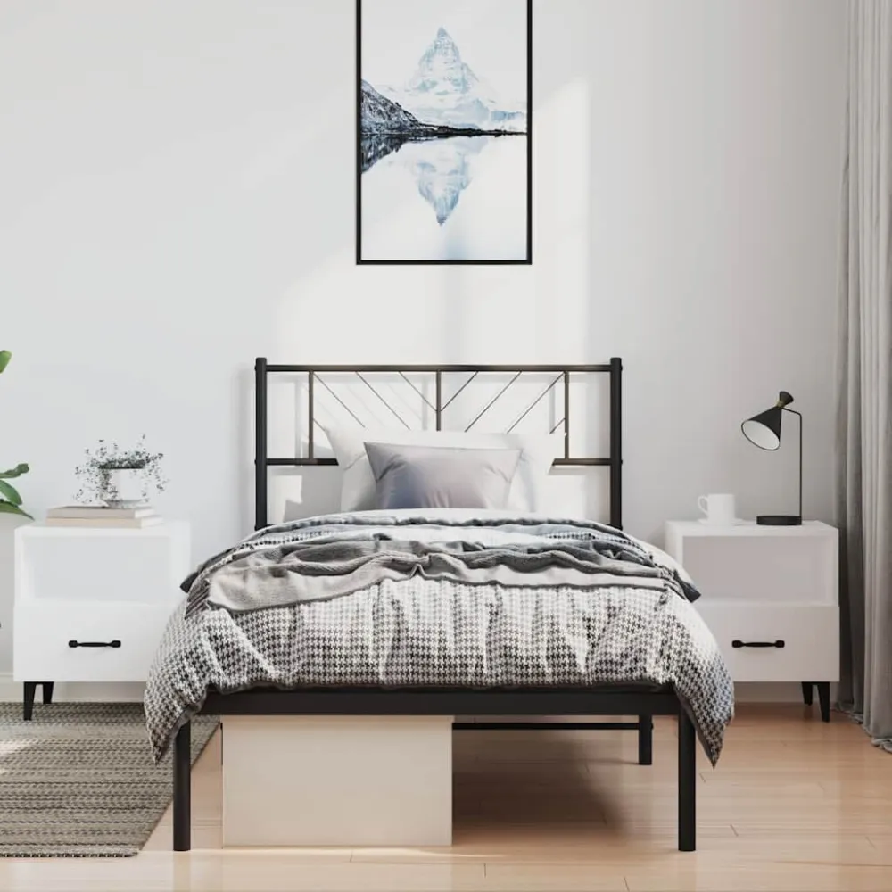 Bedframe met hoofdbord metaal zwart 100x190 cm