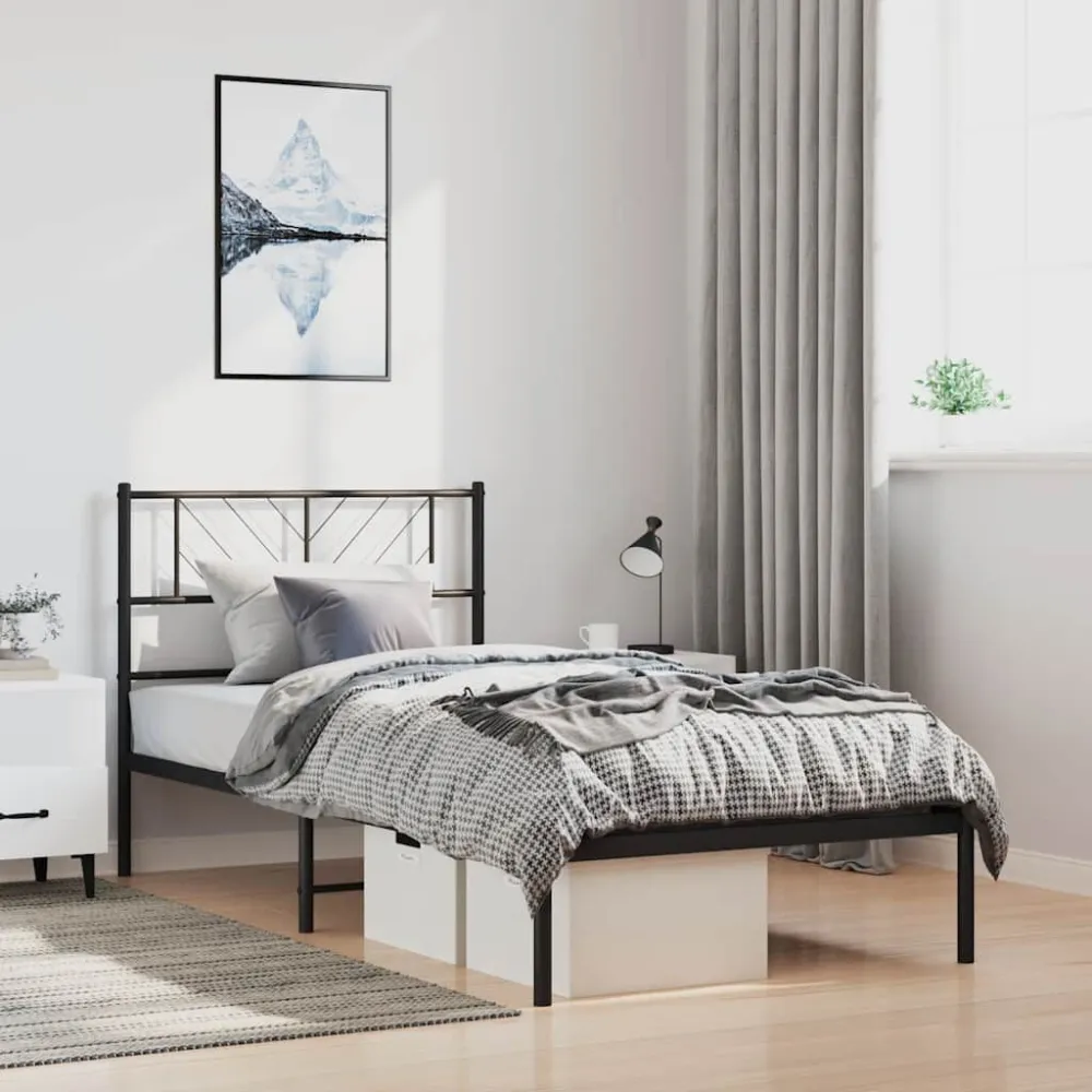 Bedframe met hoofdbord metaal zwart 100x190 cm