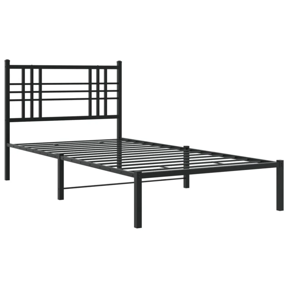 Bedframe met hoofdbord metaal zwart 100x190 cm