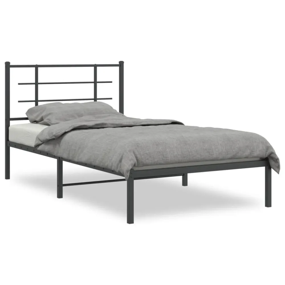 Bedframe met hoofdbord metaal zwart 100x190 cm