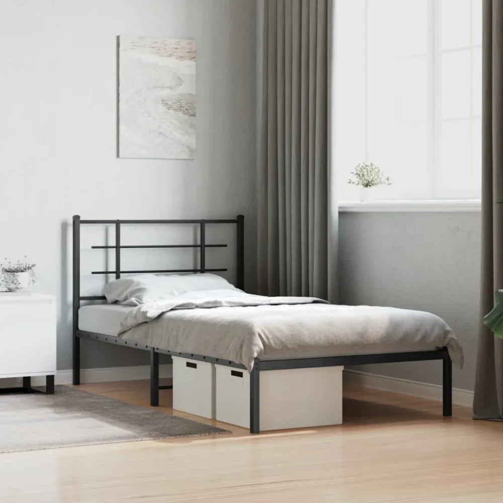 Bedframe met hoofdbord metaal zwart 100x190 cm