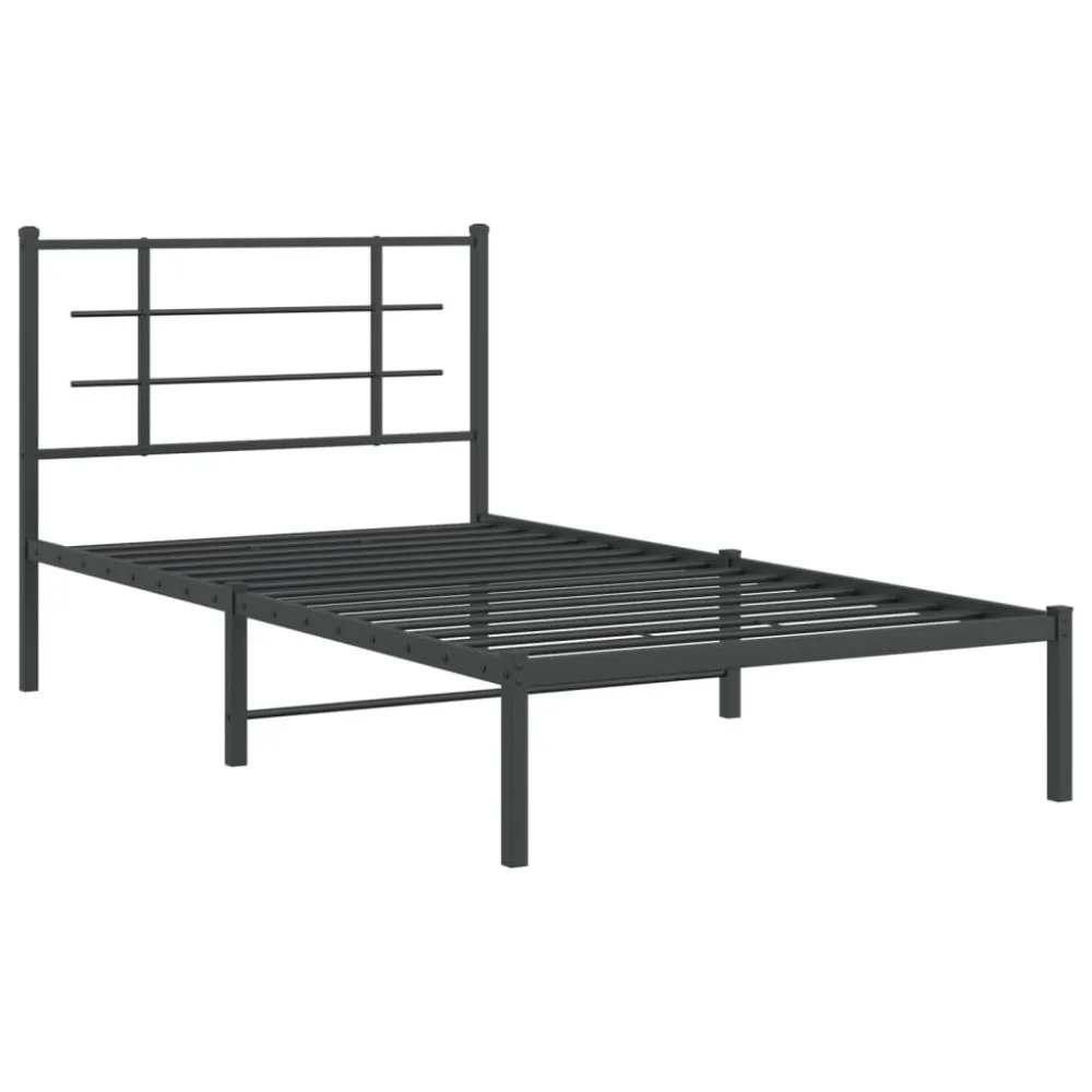 Bedframe met hoofdbord metaal zwart 100x190 cm