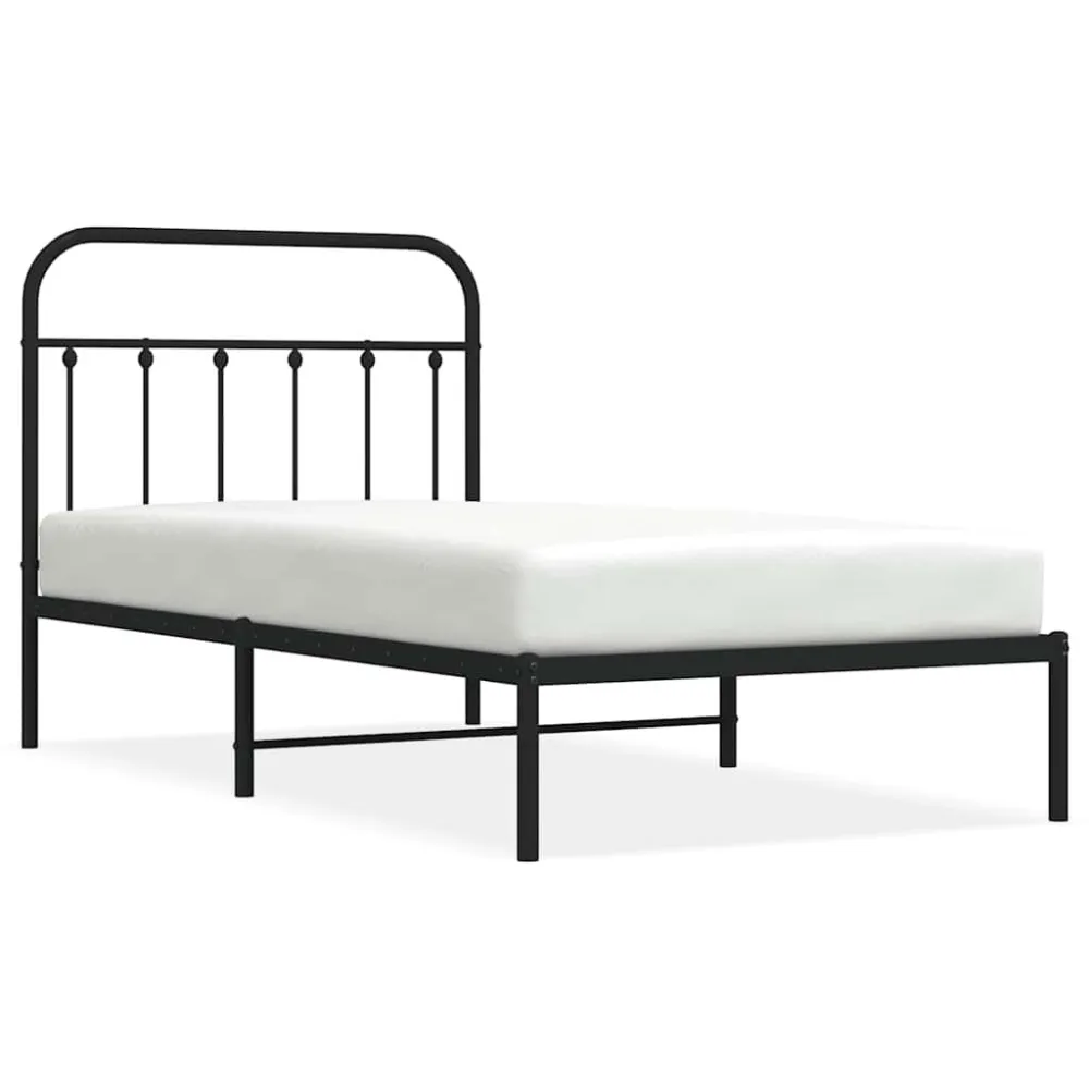 Bedframe met hoofdbord metaal zwart 100x190 cm