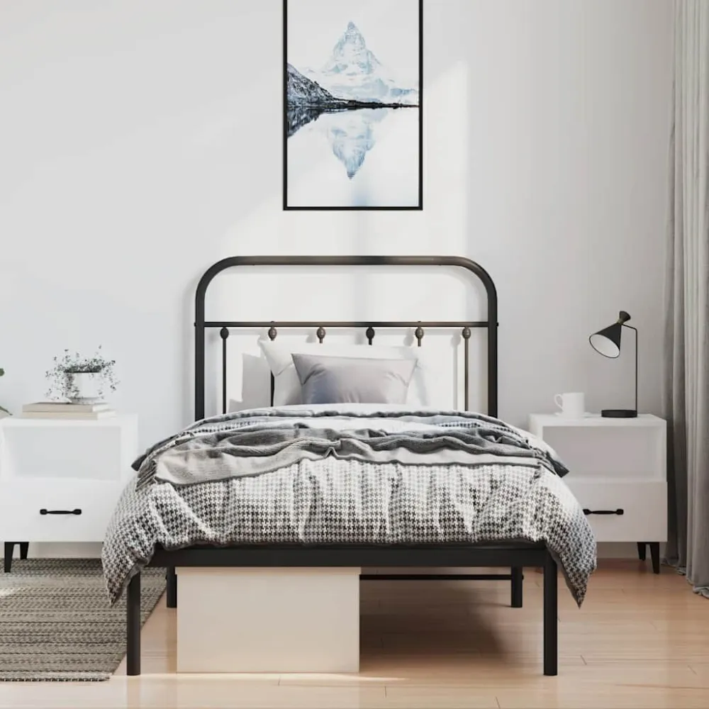 Bedframe met hoofdbord metaal zwart 100x190 cm