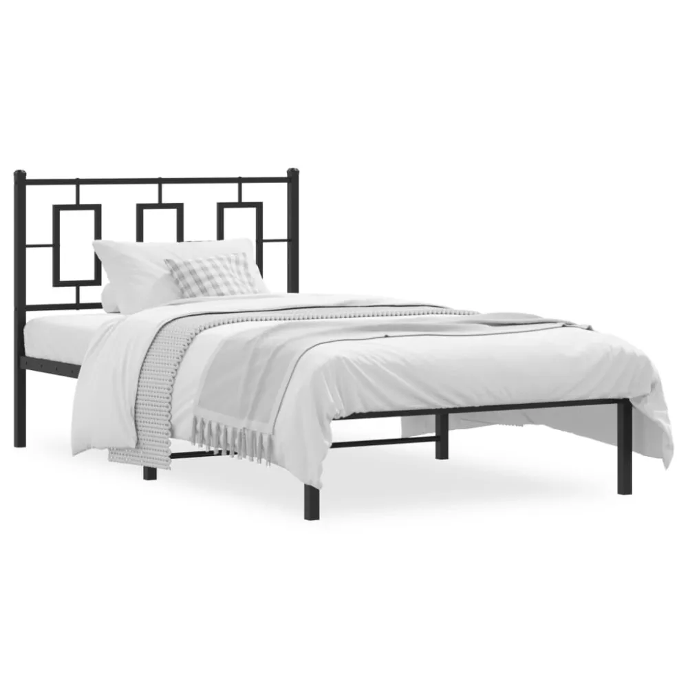 Bedframe met hoofdbord metaal zwart 100x190 cm