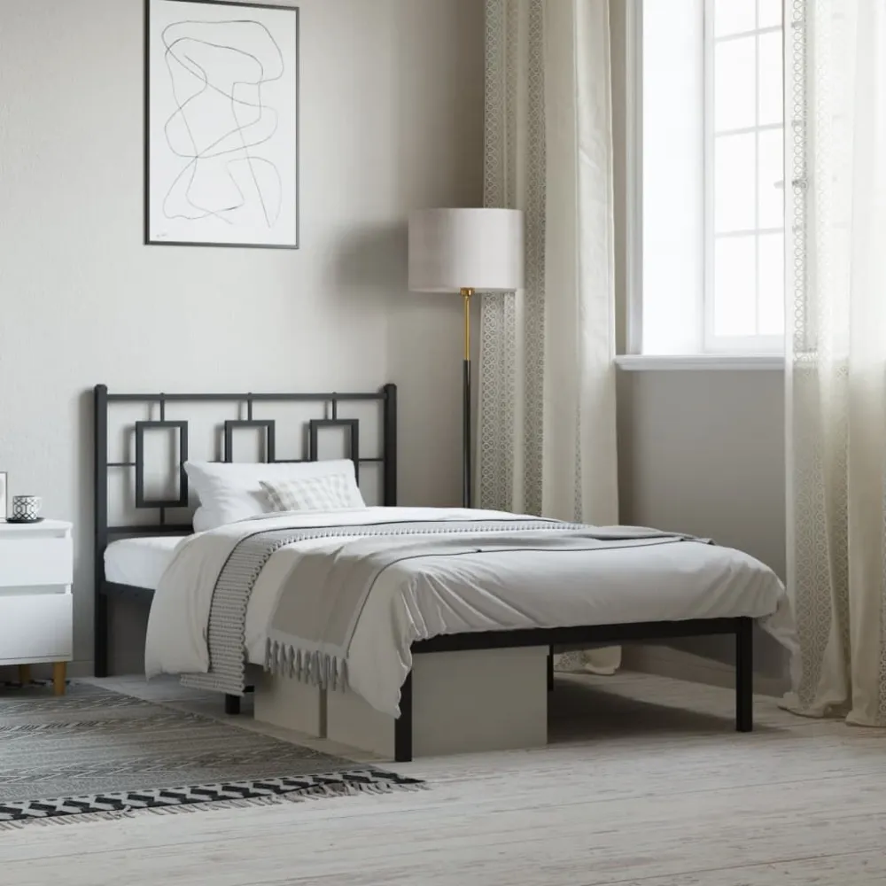 Bedframe met hoofdbord metaal zwart 100x190 cm