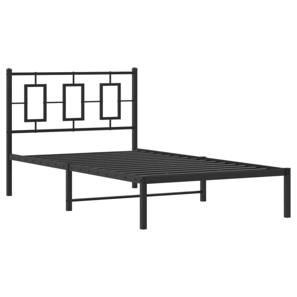 Bedframe met hoofdbord metaal zwart 100x190 cm