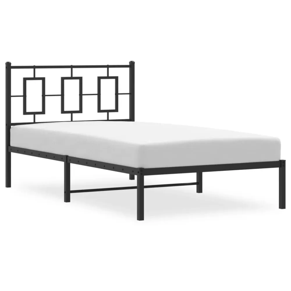 Bedframe met hoofdbord metaal zwart 100x190 cm