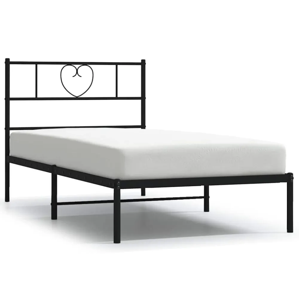Bedframe met hoofdbord metaal zwart 100x190 cm
