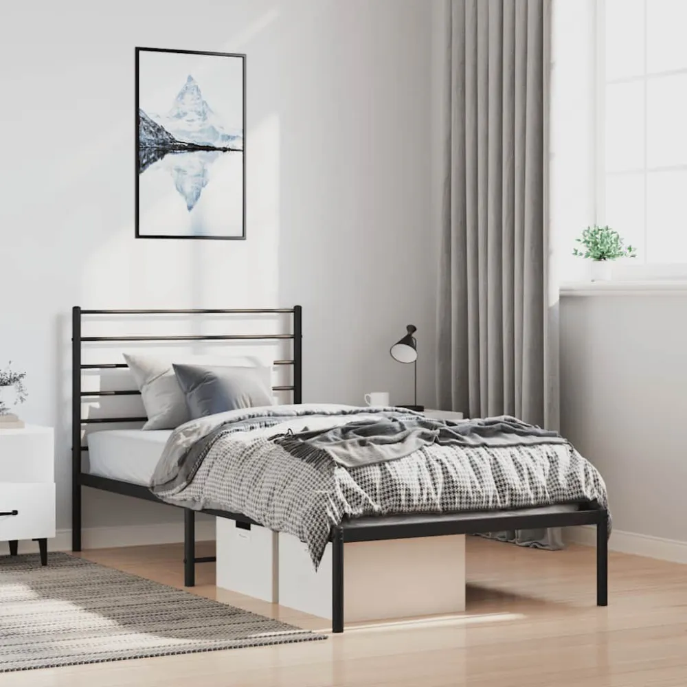 Bedframe met hoofdbord metaal zwart 100x190 cm