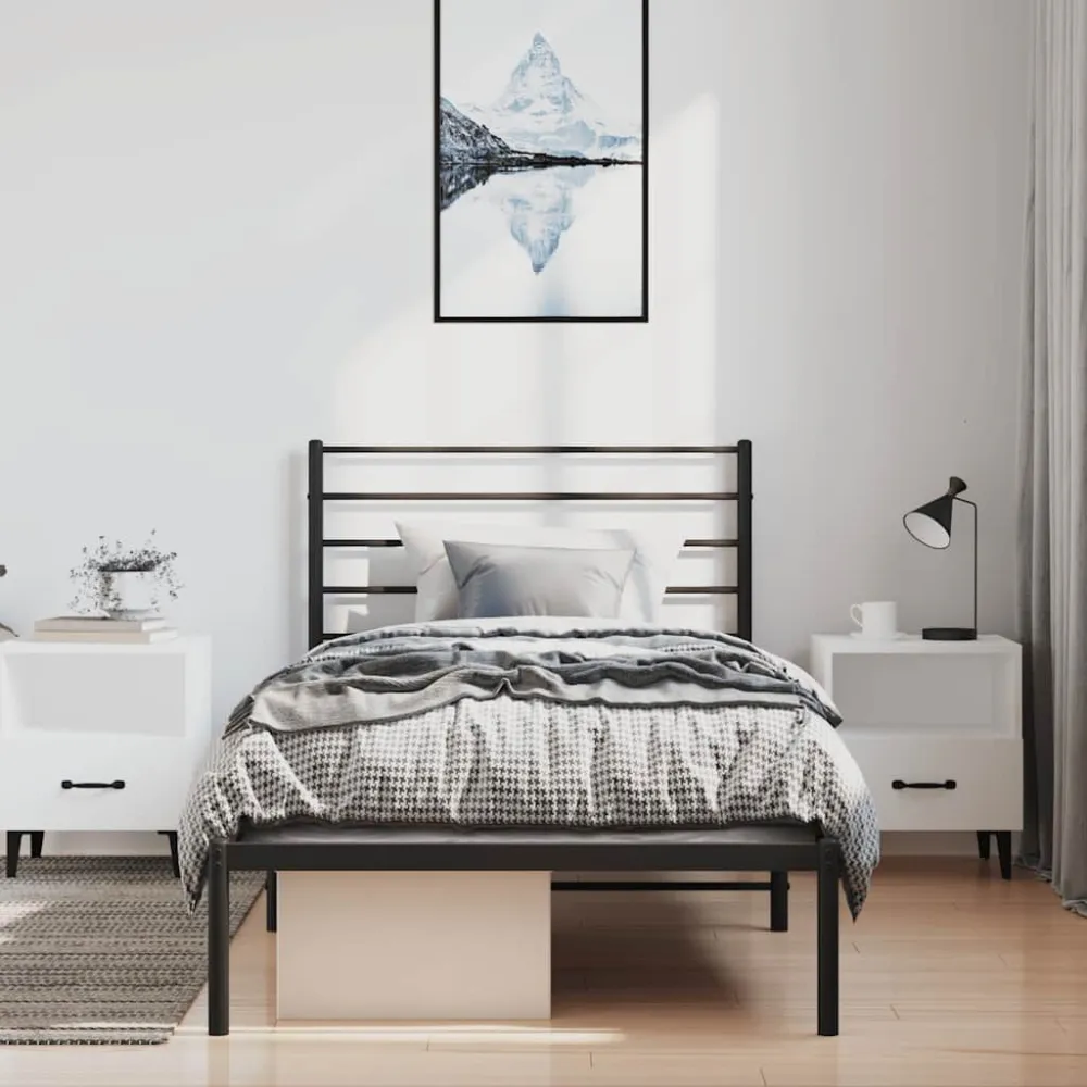 Bedframe met hoofdbord metaal zwart 100x190 cm