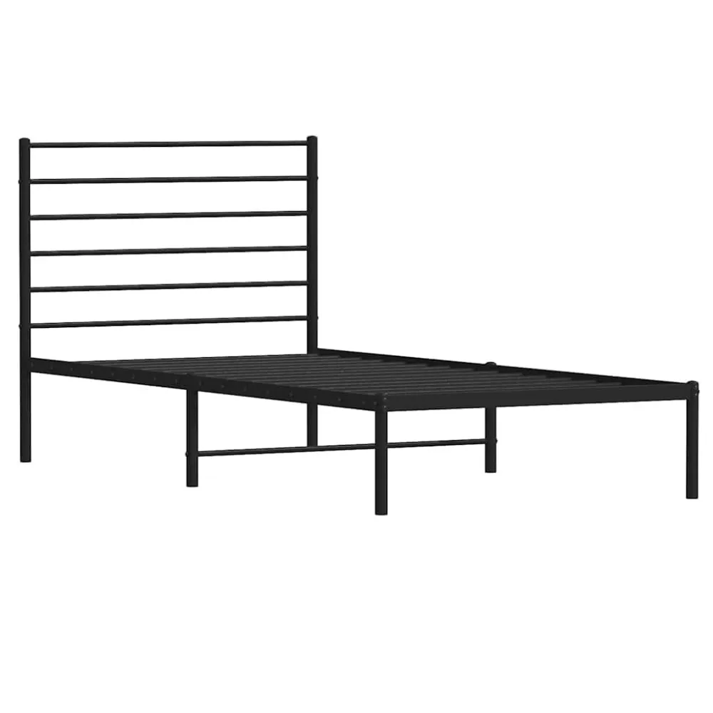 Bedframe met hoofdbord metaal zwart 100x190 cm