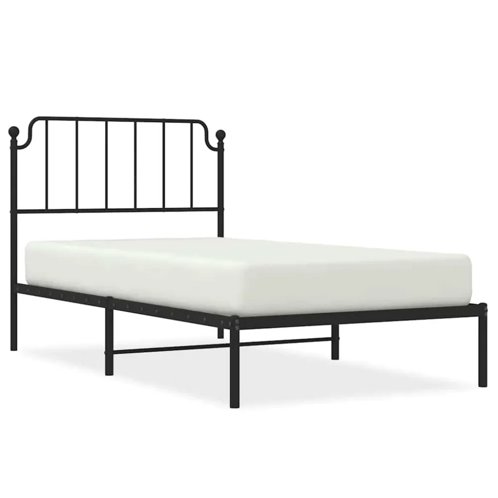 Bedframe met hoofdbord metaal zwart 100x190 cm