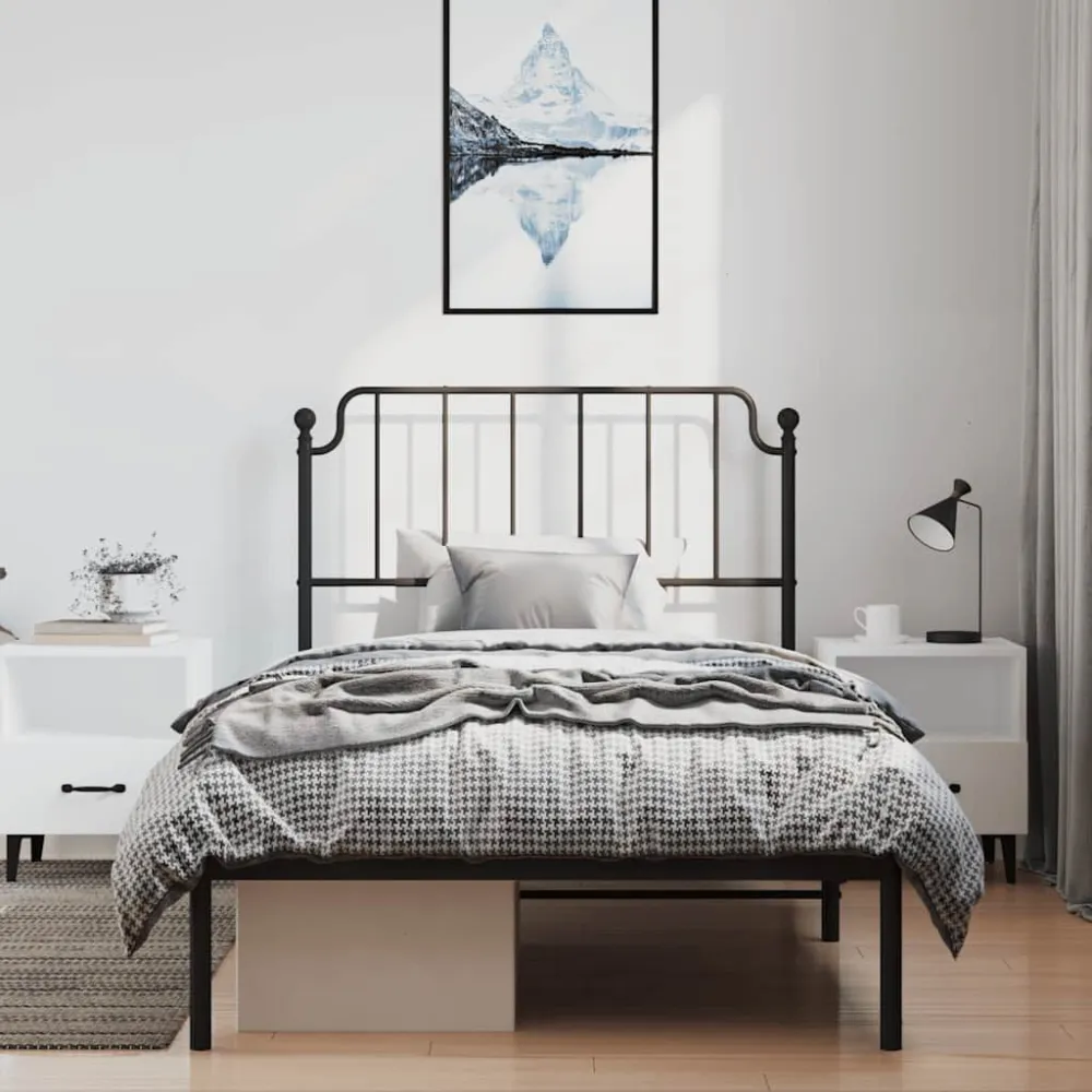 Bedframe met hoofdbord metaal zwart 100x190 cm