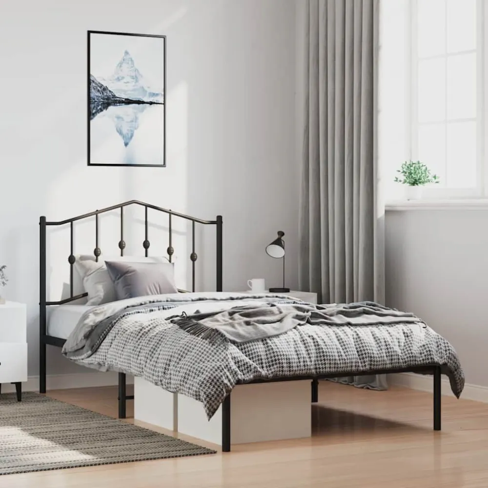 Bedframe met hoofdbord metaal zwart 100x190 cm