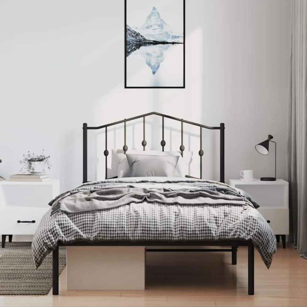 Bedframe met hoofdbord metaal zwart 100x190 cm