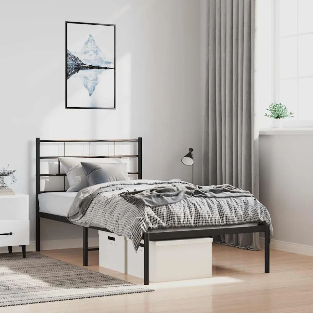 Bedframe met hoofdbord metaal zwart 100x190 cm