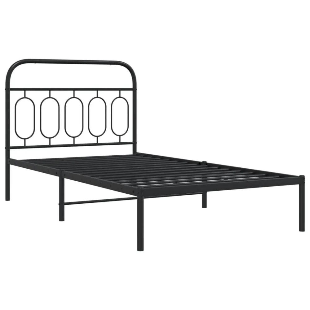 Bedframe met hoofdbord metaal zwart 100x190 cm