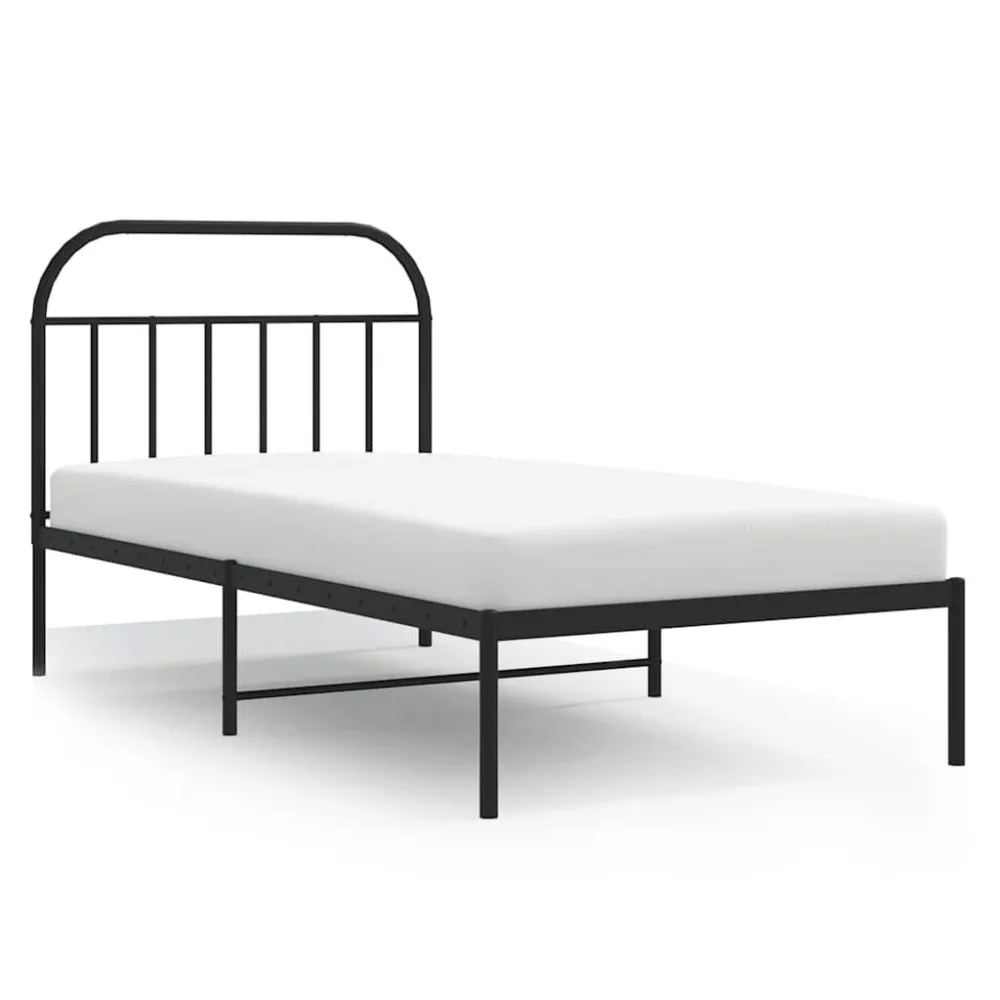 Bedframe met hoofdbord metaal zwart 100x190 cm