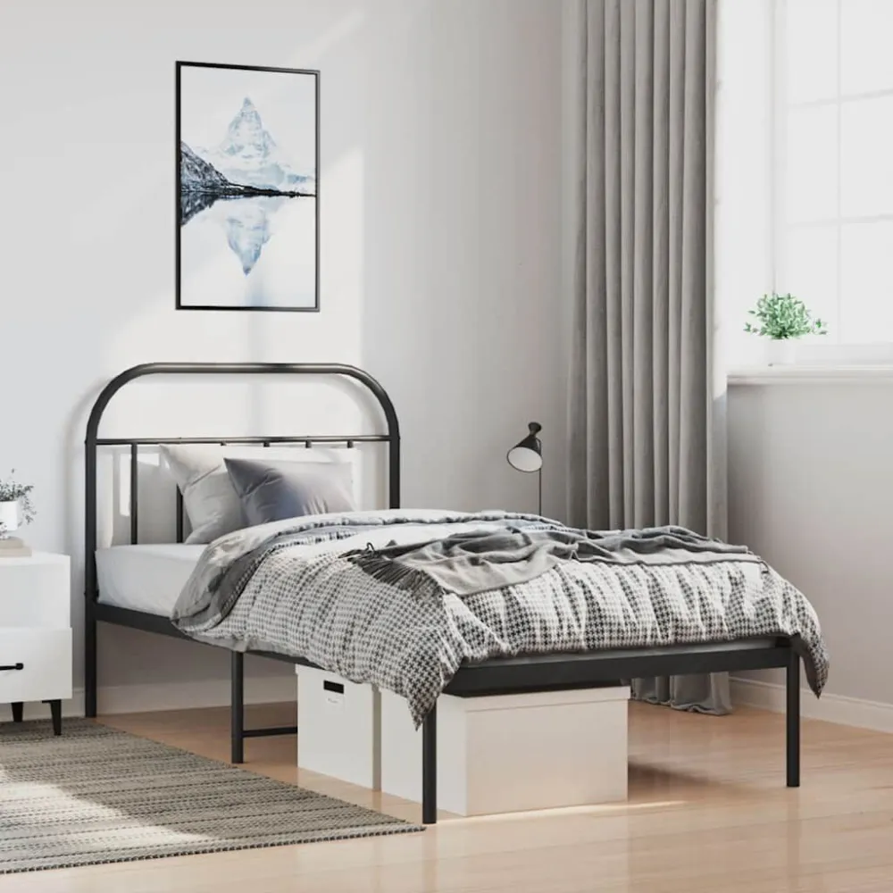 Bedframe met hoofdbord metaal zwart 100x190 cm