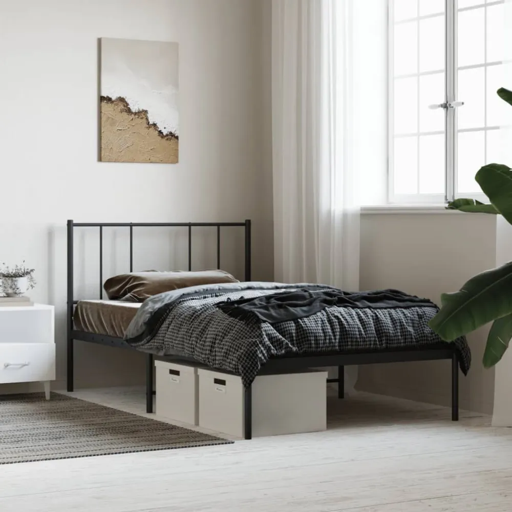 Bedframe met hoofdbord metaal zwart 100x200 cm