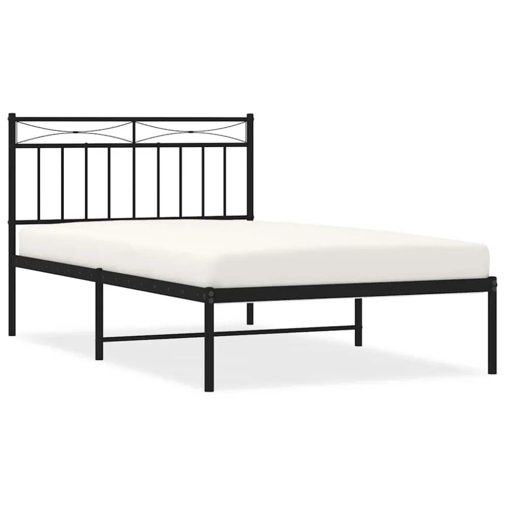 Bedframe met hoofdbord metaal zwart 100x200 cm