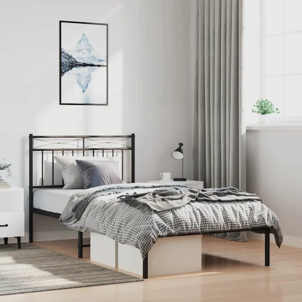 Bedframe met hoofdbord metaal zwart 100x200 cm
