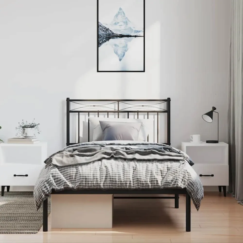 Bedframe met hoofdbord metaal zwart 100x200 cm