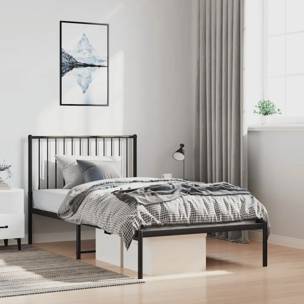 Bedframe met hoofdbord metaal zwart 100x200 cm