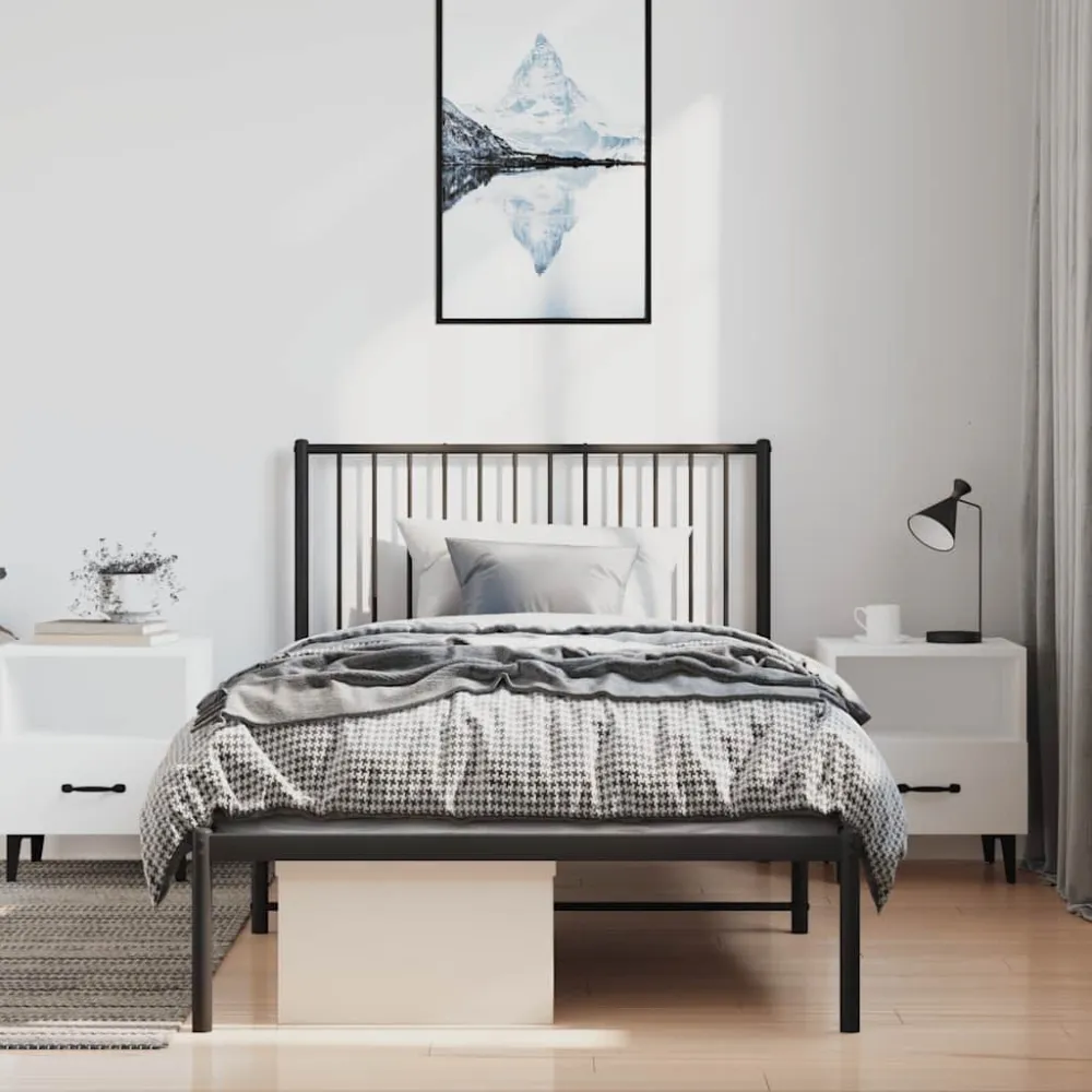 Bedframe met hoofdbord metaal zwart 100x200 cm