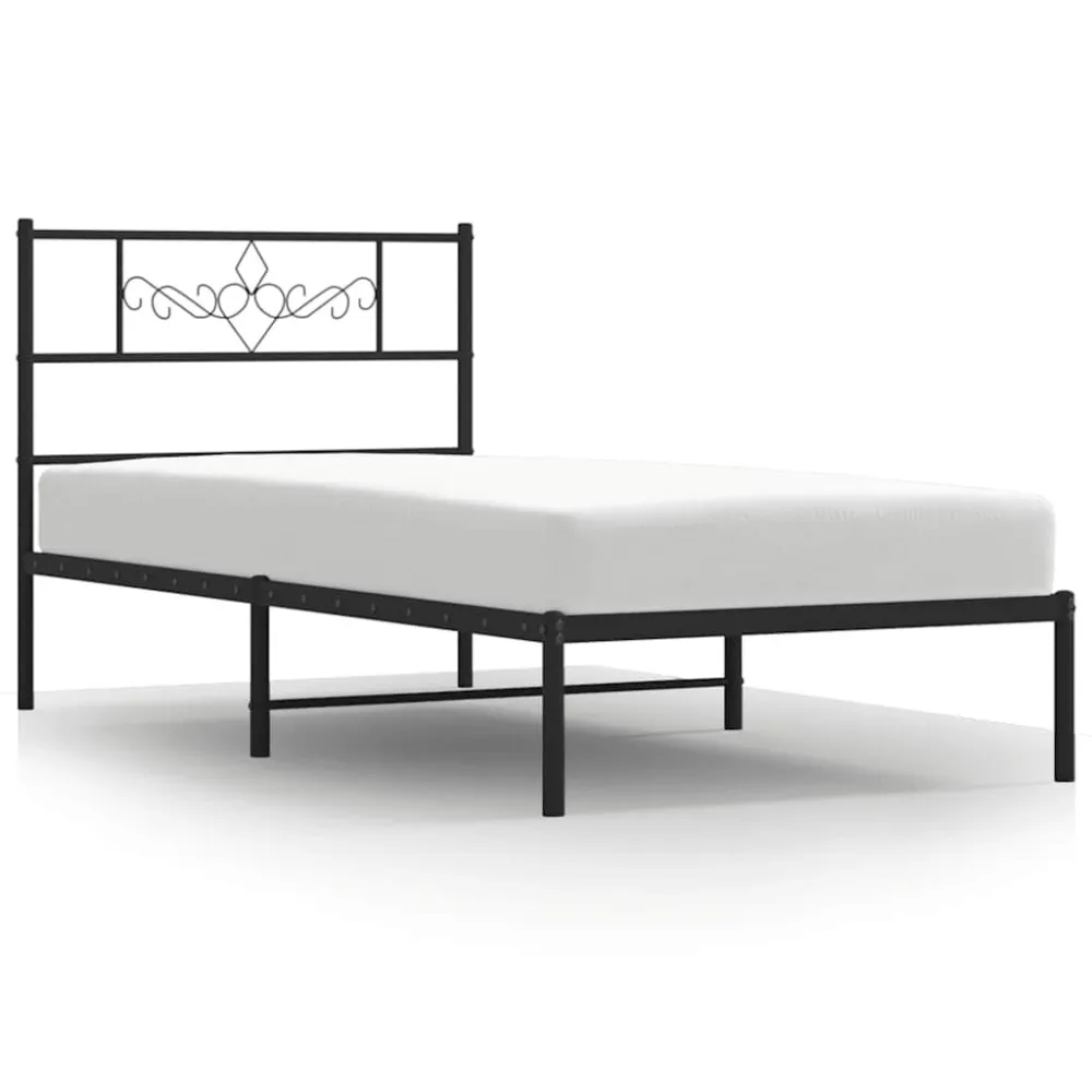 Bedframe met hoofdbord metaal zwart 100x200 cm